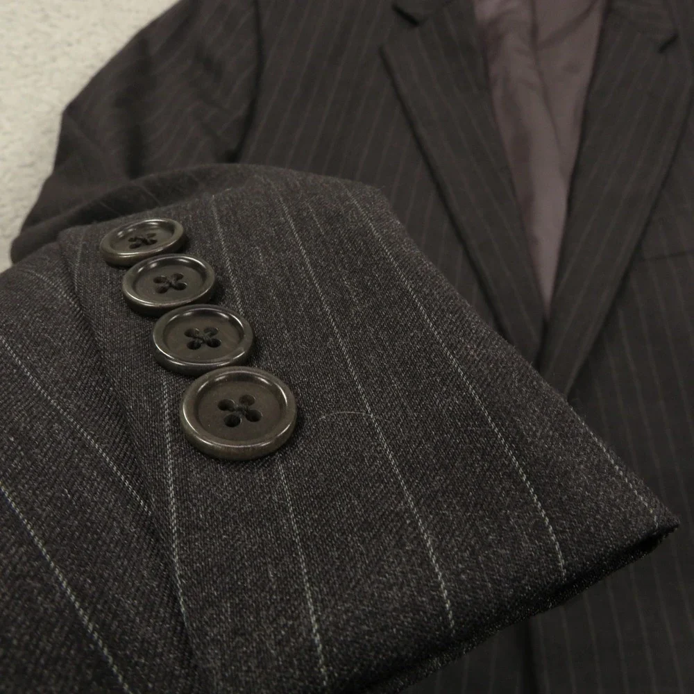 Brooks Brothers 44L Madison Estrato Charcoal Pinstripe Suit Pleated Pant 38x32